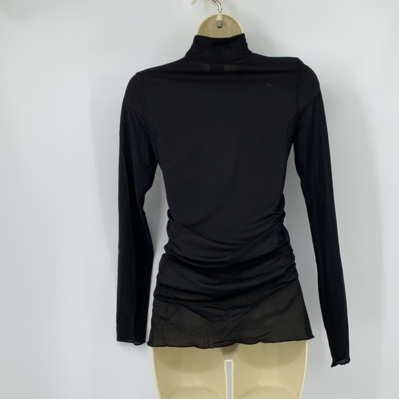 Wilfred mock neck tissue tee shirt blouse top black ruching long sleeve black S - Picture 3 of 4